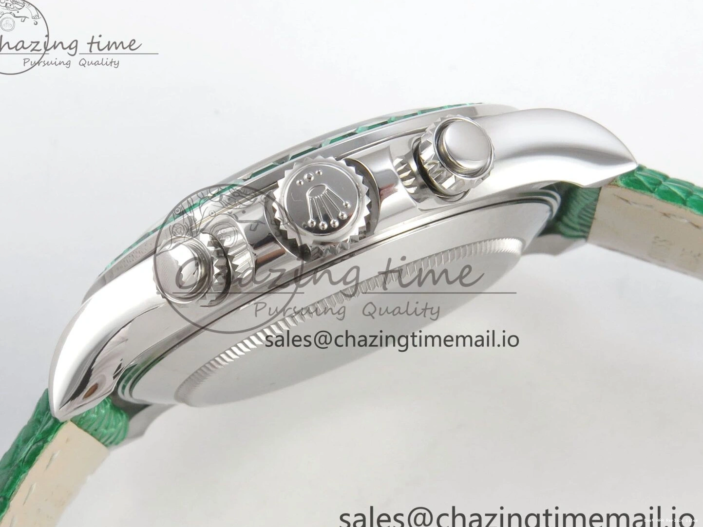 Good Copy Rolex Watches Diamonds Green MPF 40mm Bezel Green Leather 326 Custom Strap Dial FreshLook Modded Daytona on SA 0110